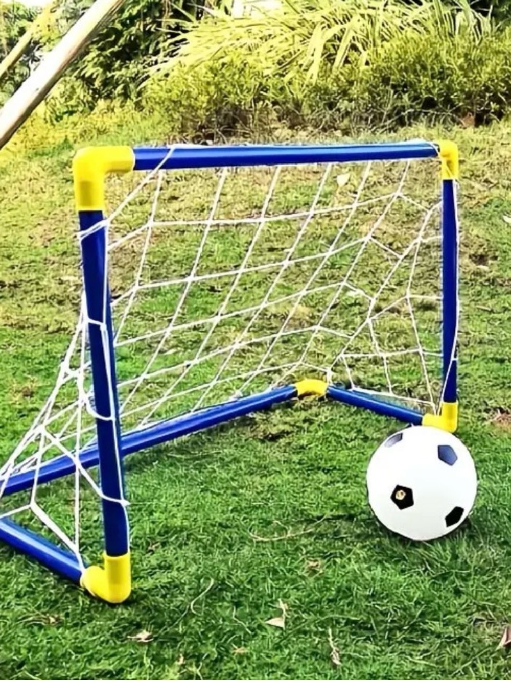 New Toddler Blue and Yellow Soccer Goal with Net and Mini Soccer Ball